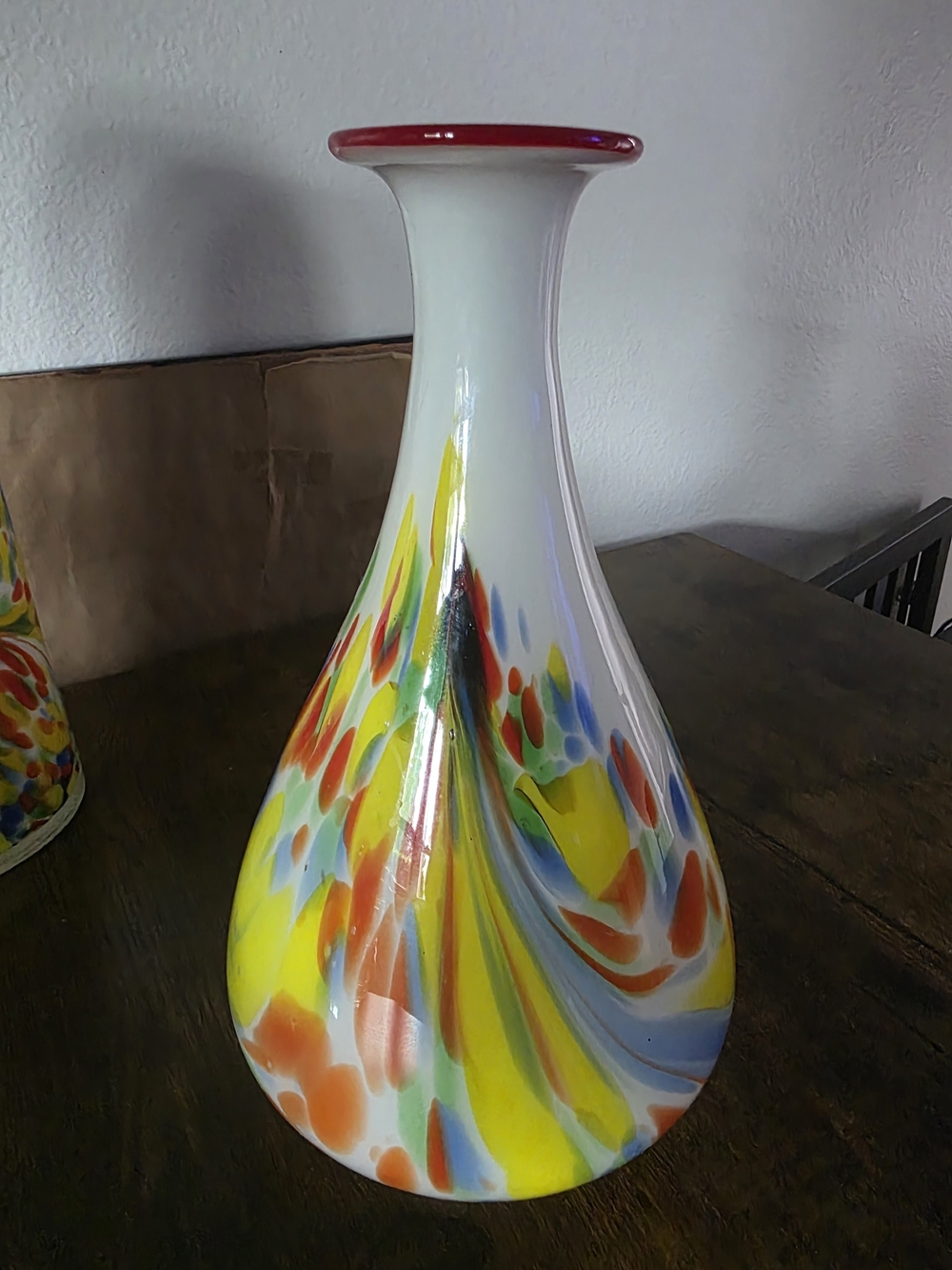 Hand-Blown Murano Style Multicolor Glass Vase Numbered 12"